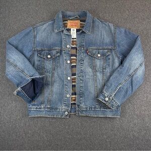Levis Denim Trucker Jacket Mens Medium Blanket Lined Blue Standard 70518-0493